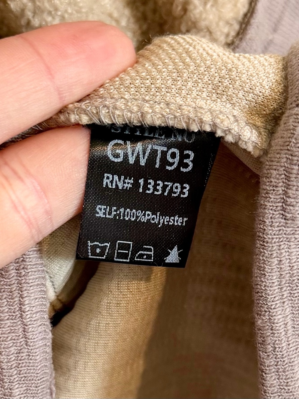 POL Patchwork Quarter Zip Pullover in Taupe and Beige - Size: Small - Picture 4 of 14